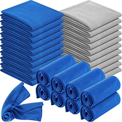 Shellwei 100 Pcs Cooling Towels Bulk 40 x 12 Inch Ice Towel Microfiber Sports Cooling Towels for Neck Face, Breathable Chilly Towel for Yoga Sport(Royal Blue, Light Gray)