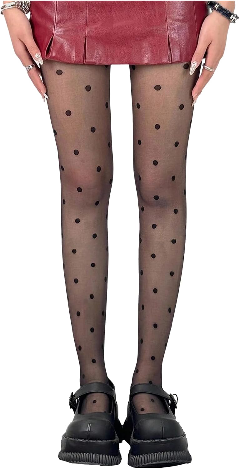 Floerns Women's Polka Dots Tights Cute Thigh High Pantyhose Stockings Leggings