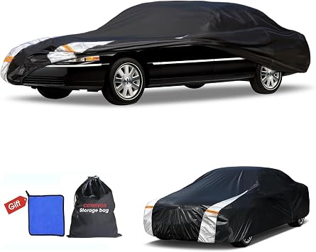 Multi-Layer Car Cover Custom Fit for Lincoln Town1981-2011, 100% Waterproof All Weather for Automobiles, Gift with Towel, Heavy Duty Car Covers for Rain Sun UV Protection with Door Zipper.