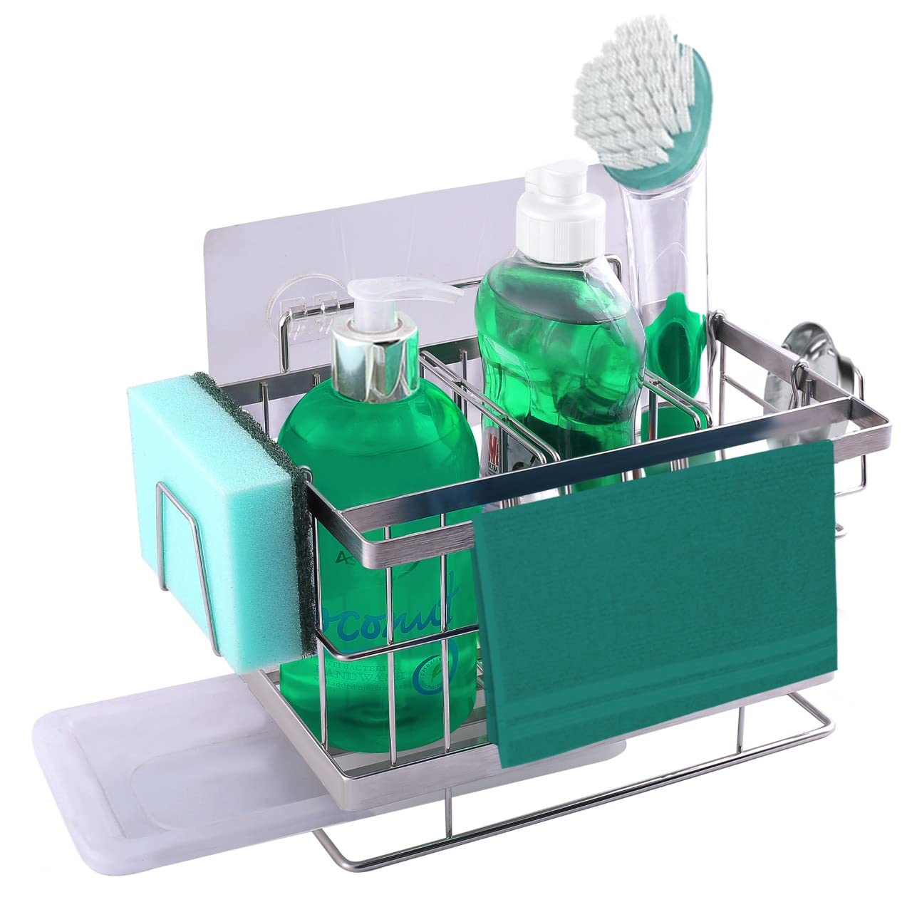 4 in 1 Kitchen Sink Caddy with Sponge Holders, Drip Tray, Utensil & Dishcloth Holder Kitchen