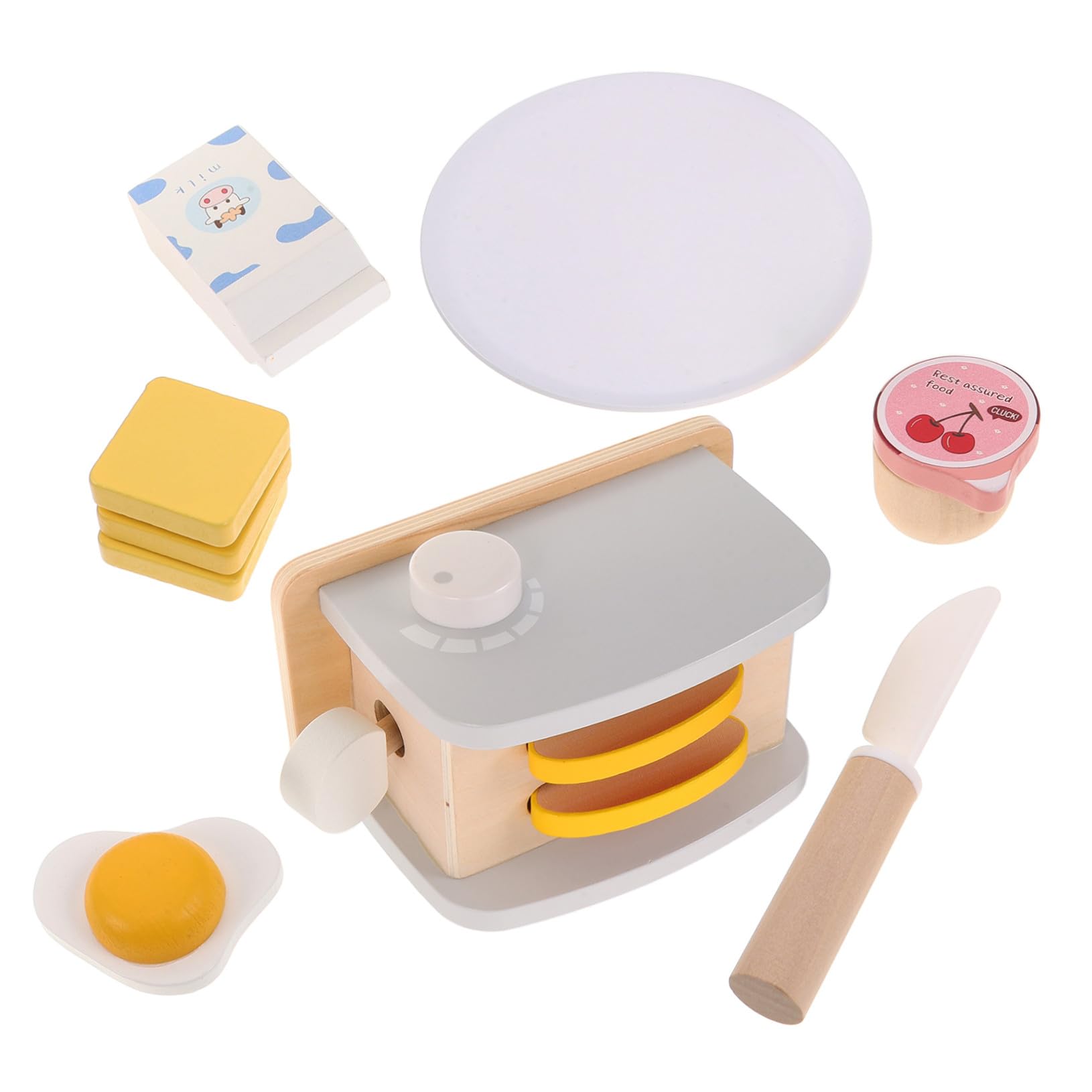 Mikinona Gioco Cucina Educativo con Macchina per Pane in Legno Accessori Colazione Miniatura Coltello in Legno e Marmellata Giocattolo per Gioco di Ruolo e Sviluppo Coordinazione
