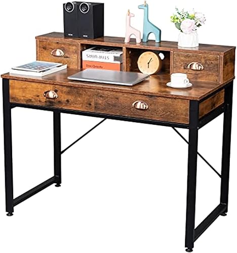 Miniatura 9 de Escritorio para computadora con cajones y soporte para monitor, escritorio de estudio de oficina en casa, estación de trabajo industrial para