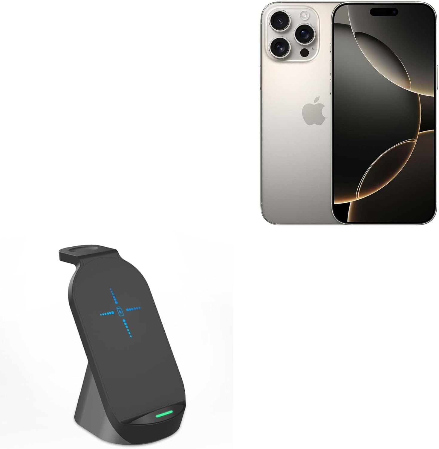 BoxWave Charger Compatible with Apple iPhone 16 Pro Max - Compact Wireless MultiCharge Stand (10W), Wireless Qi Stand Charger Watch Earbuds - Jet Black