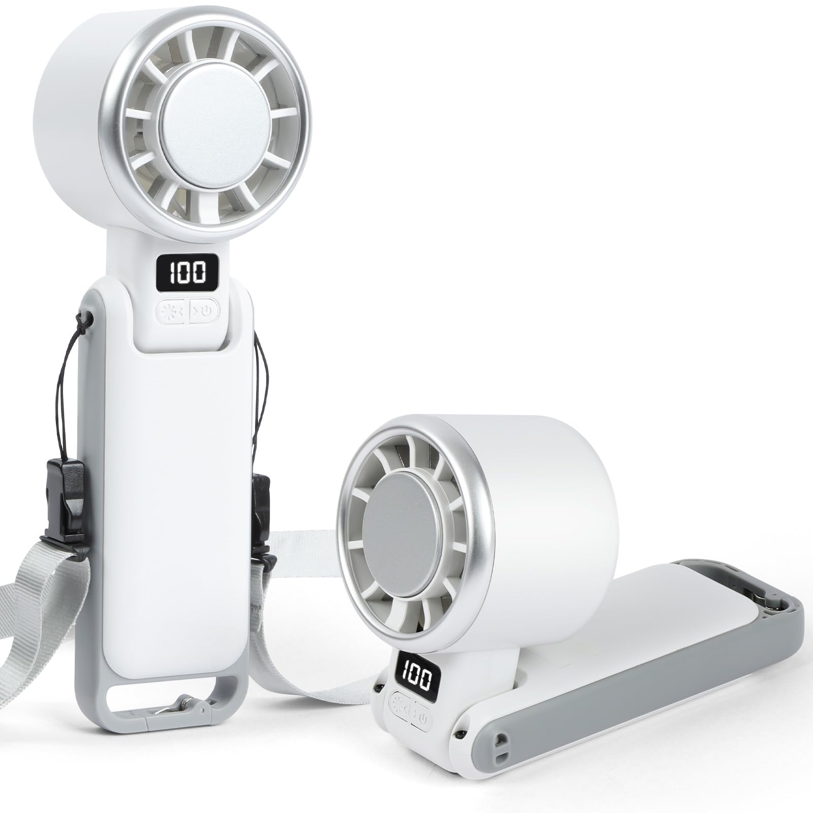 AUAUY Przenośny wentylator turbo, 5-biegowy, regulowany wentylator z wyświetlaczem LED, do użytku ręcznego, biurowego, na szyję lub składany, akumulator 3600 mAh, akumulator USB-C, do użytku na