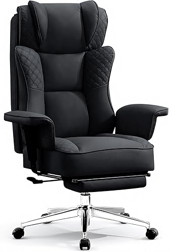 Silla de oficina grande y alta, silla reclinable ergonómica de cuero con reposapiés, cómodas sillas de escritorio ejecutivas para computadora con