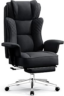 Big and Tall Office Chair, Ergonomic Leather Reclining Chair with Footrest, High-Back Comfy Executive