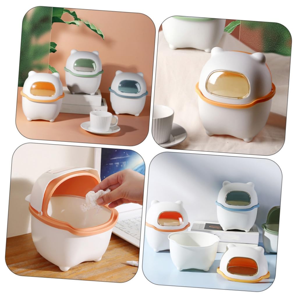 HOMSFOU Cute Bear Trash Can with Lid, Mini Desktop Desk Organizer