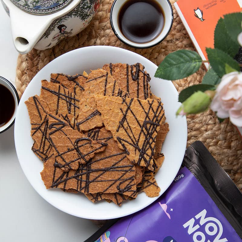 Image of NOVANOVA Waffle Chips I Sugar-Free, Protein Rich And Multigrain|Multigrain, Sugar Free, Choco Drizzle|Maida And Refined Sugar Free Healthy Sweet-Snack I 100% Eggless - 140 Gm