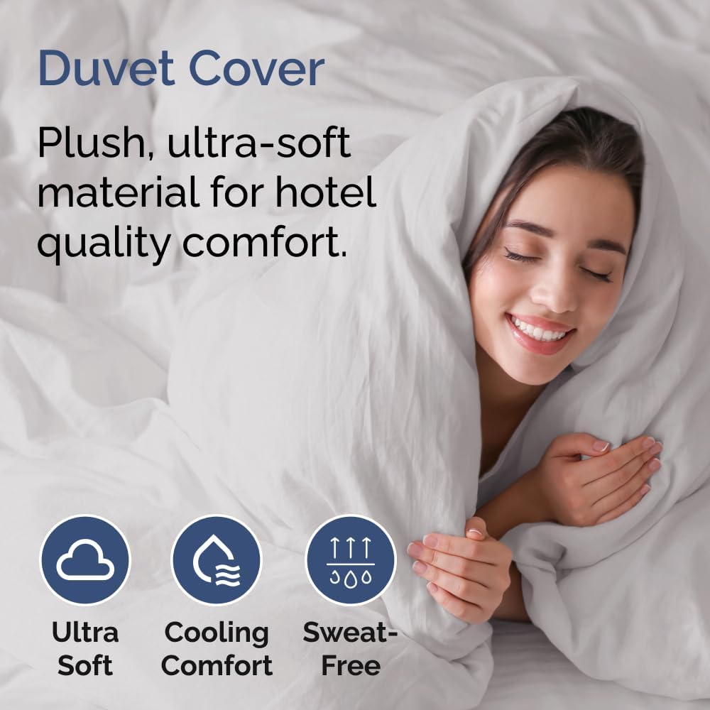 King Size Flat Bed Sheet + Duvet Cover Bundle - Hotel Luxury Single Flat Bottom Sheet Only - Fits Mattresses with Deep Pockets between 8 to 16 inches - Soft, Breathable & Wrinkle Free - French Grey