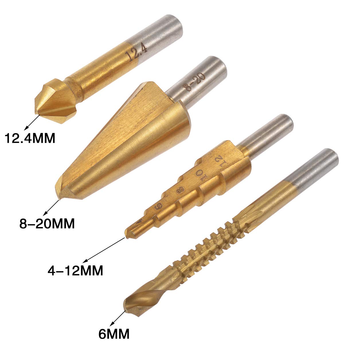 KATUR 4-Piece HSS Titanium Clad Drill Bit Set, 6mm Saw Cutter, 4-12mm...