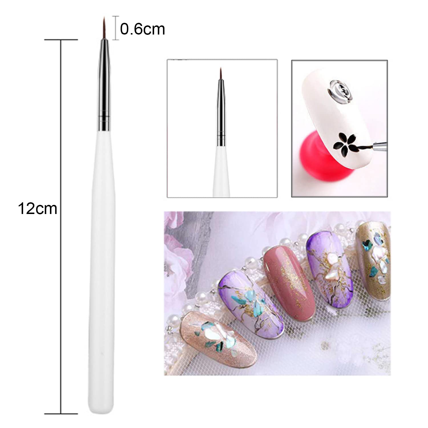 3 Piezas Pinceles para Uñas, Pinceles Uñas Gel Profesionales, Nail Art Pintura Dibujo Línea Herramienta, DIY Nail Art Design