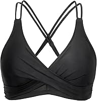 Holipick Women's Twist Front Bikini Top - Black High Waisted 2 Piece Swimsuit with Tummy Control, Removable Pads