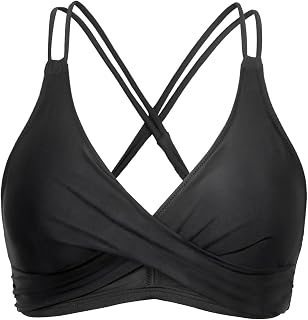 Holipick Women's Twist Front Bikini Top - Black High Waisted 2 Piece Swimsuit with Tummy Control, Removable Pads