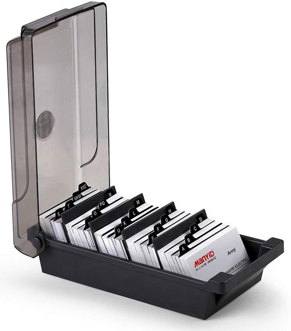 LBHMS 500 Cards Desk Bussiness Name Card Organiser Box Holder with Dividers and Index Tabs - Black