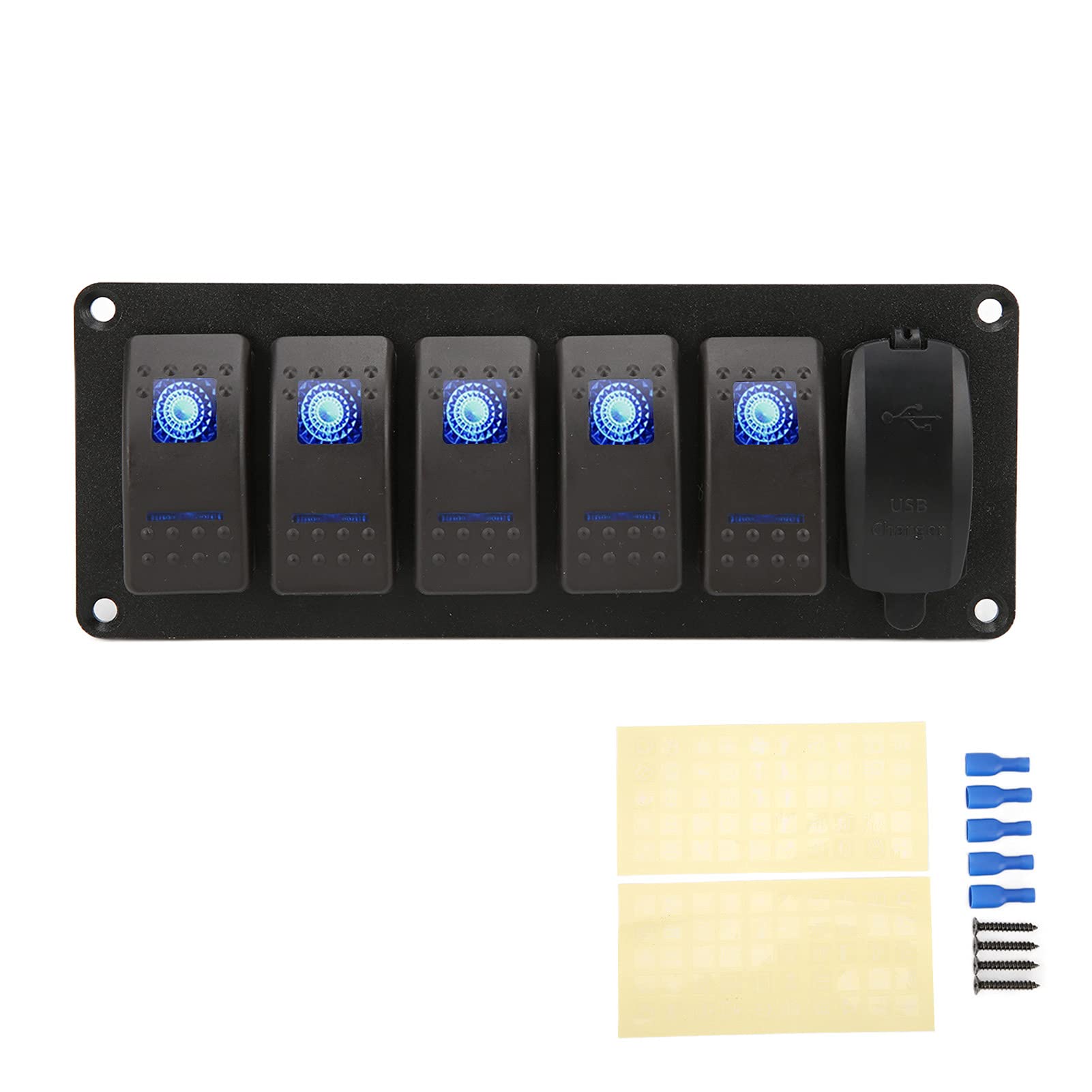 Pannello Interruttori A Levetta 5 Gang 12-24V Con Doppia Porta USB Caricabatterie E Voltmetro Digitale – Pannello Di Controllo Per Barca, Camper, Auto, Roulotte (LED Rosso) - 4