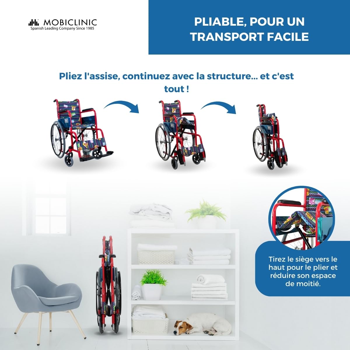 Mobiclinic, Fauteuil roulant pour enfants, Pliant, Theatre mod, Marque européenne, Accoudoirs et repose-pieds fixes, Siège de 40, 3 cm, Léger, Acier
