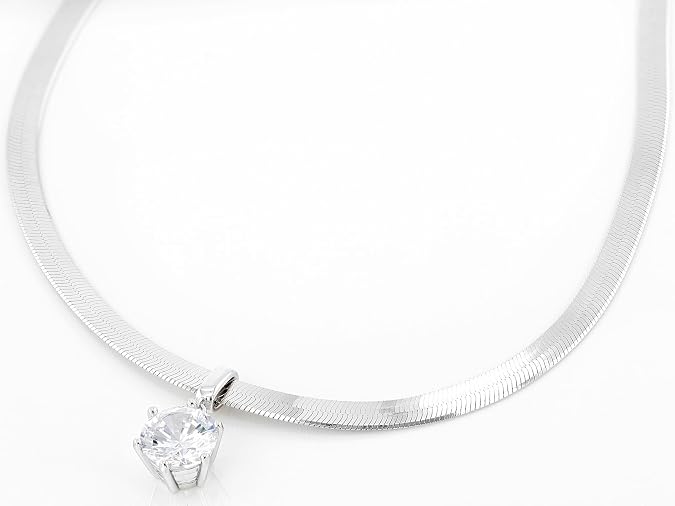 JTV 2.97 CT Cubic Zirconia Herringbone Necklace for Women - Sterling Silver - Elegant Diamond-Look Pendant - Wedding, Special Occasion, Everyday Jewelry Gift with Gift Box - 18