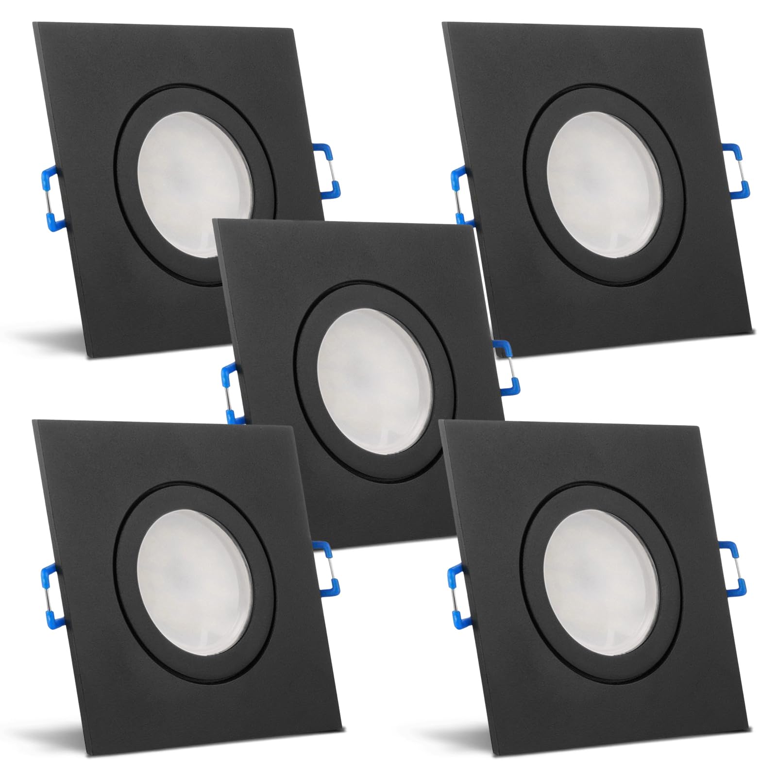 trendlights24 Mare Decken Einbaustrahler IP44-5er Set ultra flach 35 mm LED Spots 5W dimmbar 230V Neutralweiß 4000K - Schwarz - Bad außen