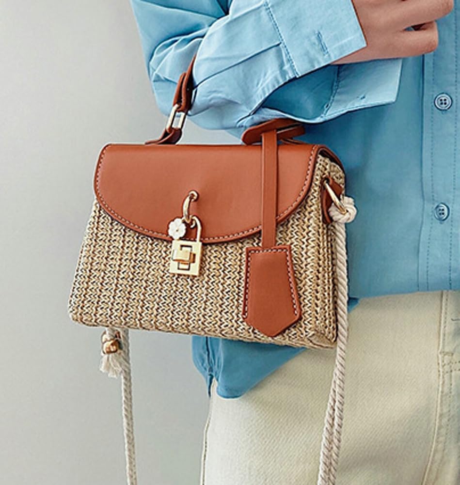 Straw Square Bag Straw Beach Bags For Women Rattan Purses Summer Straw Crossbody Purse Tote Bag Handbag Shoulder Bag 2025