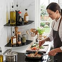 Vista 6 de Estante esquinero de vidrio para baño, estantes de ducha, paquete de 2 unidades, color negro, flotante, templado, esquinero para baño, organizador