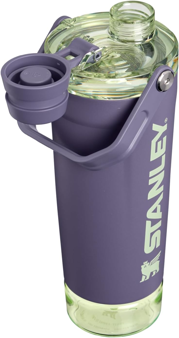 STANLEY Vitalize Shaker Bottle 20 oz | Leakproof Insulated Stainless Steel Shaker Cup | Base Storage and Twist On Fast Flow Lid | Protein Shakes and Pre Workout Powder | BPA-Free | Purple Umbra