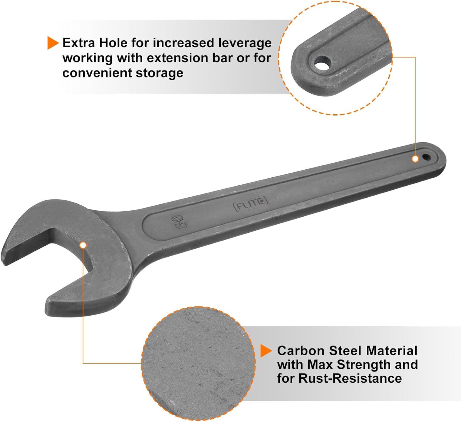 HARFINGTON Single Open Ended Spanner Wrench, 50mm (1 15/16-inch), Thicken Carbon Steel Open End Wrench Tool for Automotive Repair and Furniture Assembly, Grey