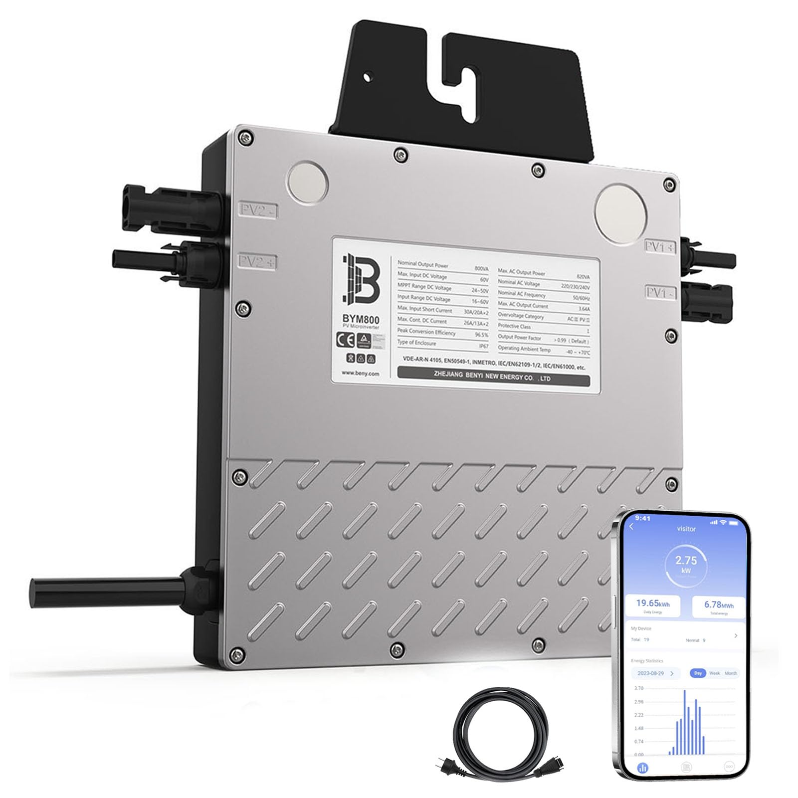 Micro-onduleur Solaire 800W MPPT - Plug & Play, WiFi, Pour Balcon/toit