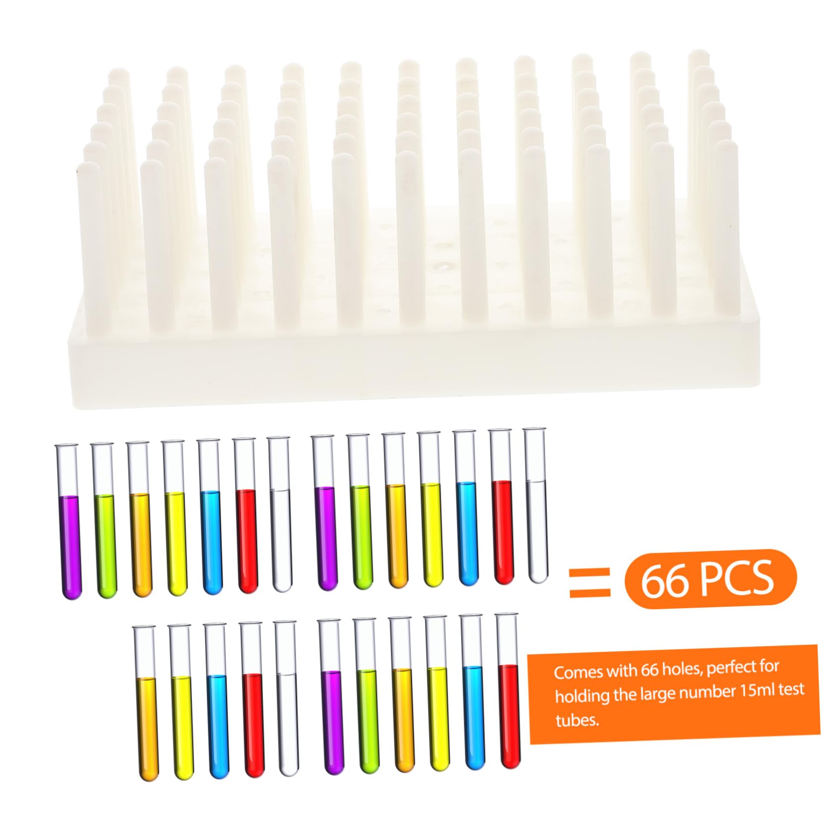 Mobestech Support pour tubes à essai 66 places en plastique pour tubes de test de laboratoire Égouttoir à vaisselle Design léger et compact pour le séchage et le stockage des tubes à échantillons