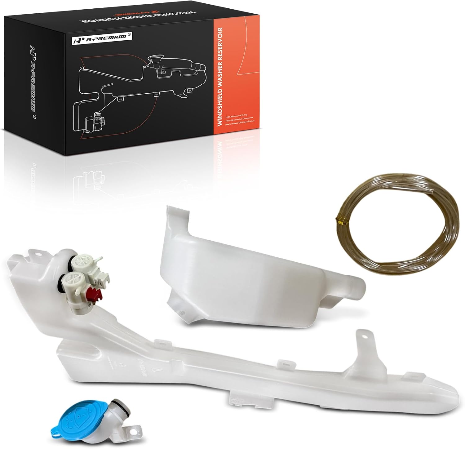 A-Premium Windshield Washer Reservoir Tank Assembly Compatible with Honda CR-V CRV 2002 2003 2004 2005 2006 - with Cap & Filler Neck & Washer Pump