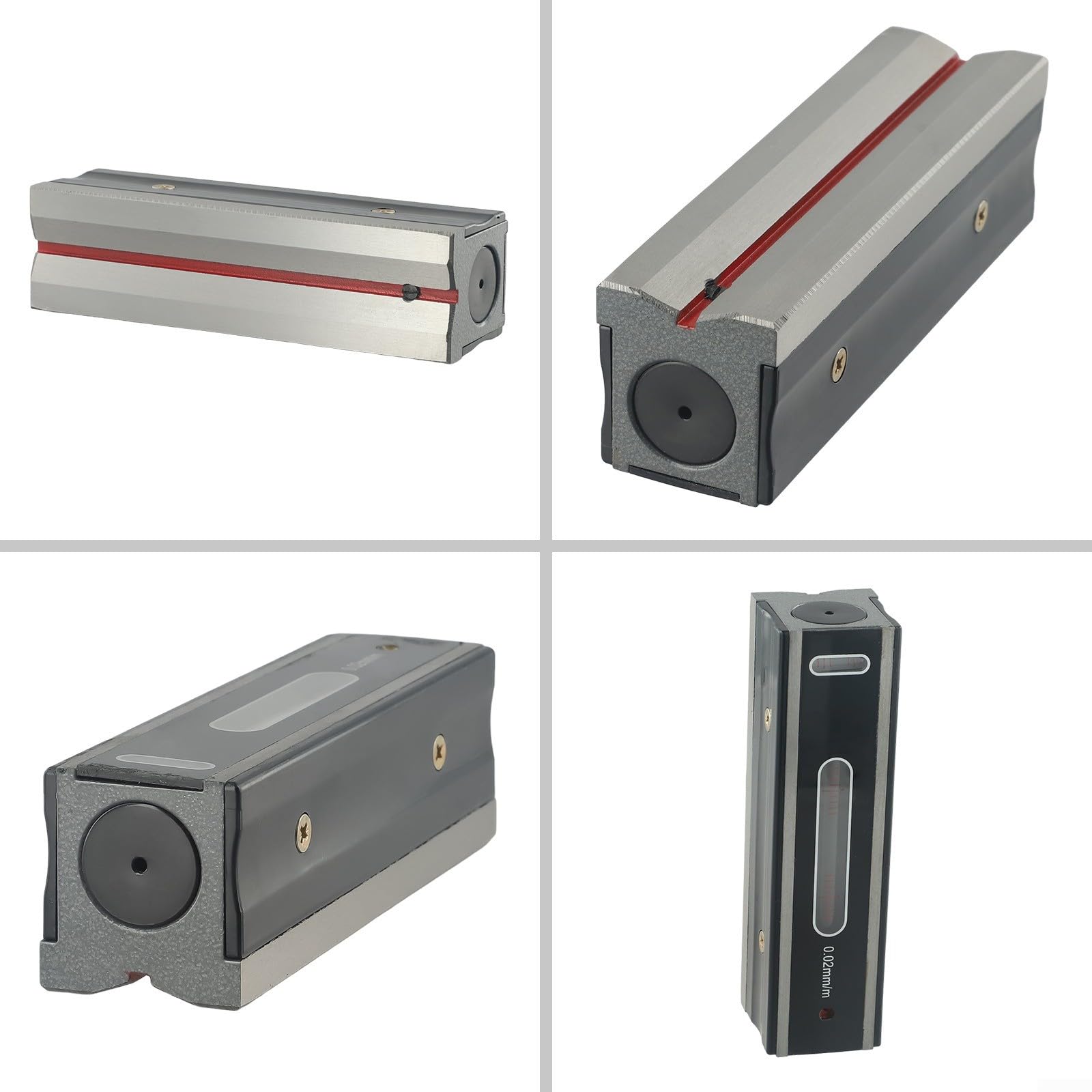 Livella a bolla di precisione in acciaio al tungsteno con base a scanalatura a V e fiale a bolla, resistente, precisione 0,02 mm/m per livellamento di macchinari (100/150/200 mm) con custodia