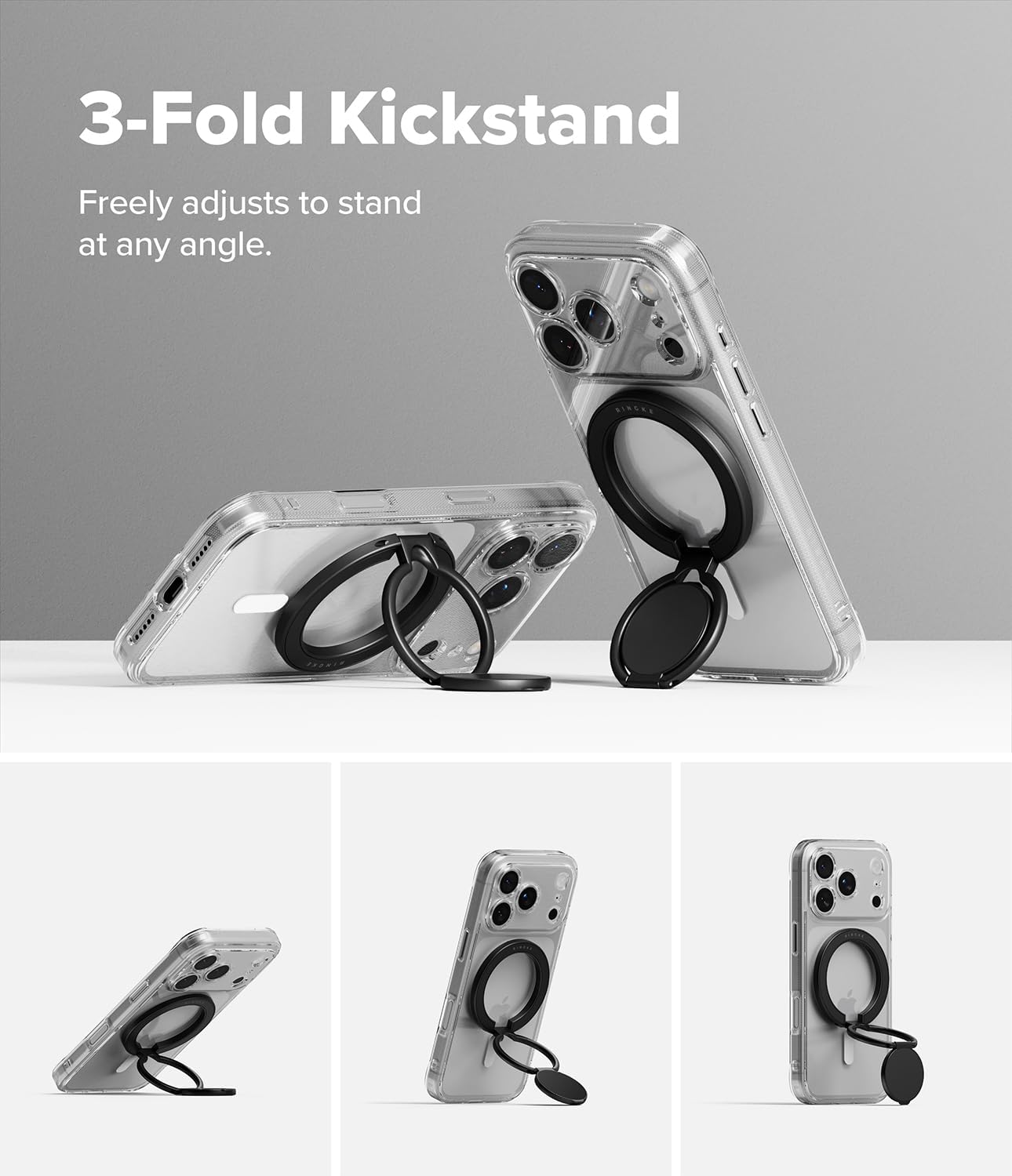 Ringke Dual Magnetic Smart Holder [Compatible with MagSafe] Phone Grip, Dual-Sided Powerful Magnet, Multi-Angle Hinge 3-Tier Foldable Kickstand for Gym, iPhone, Galaxy, Pixel - Black