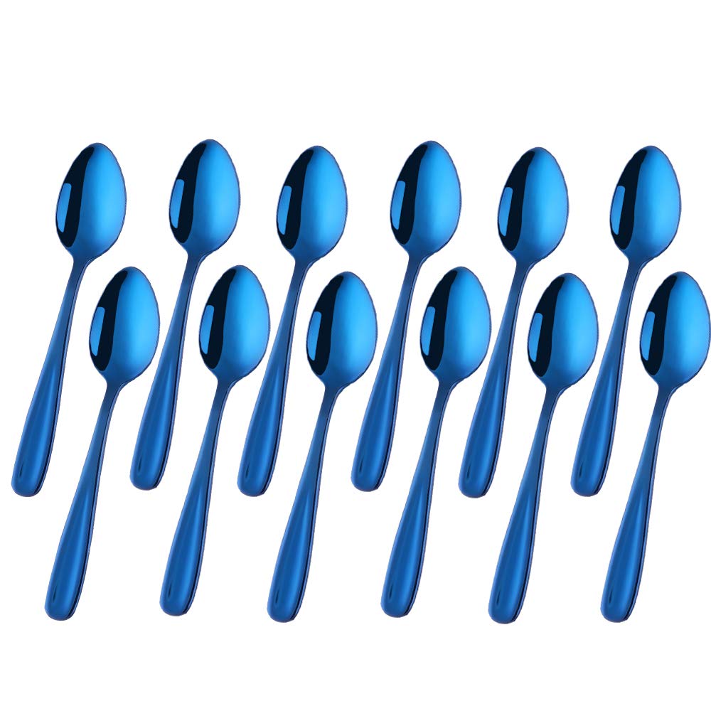 12 Pieces Demitasse Espresso Spoons, Baikai Mini Coffee Spoon,18/10 Stainless Steel Teaspoons Set of 12, 5.5 Inch (Blue)