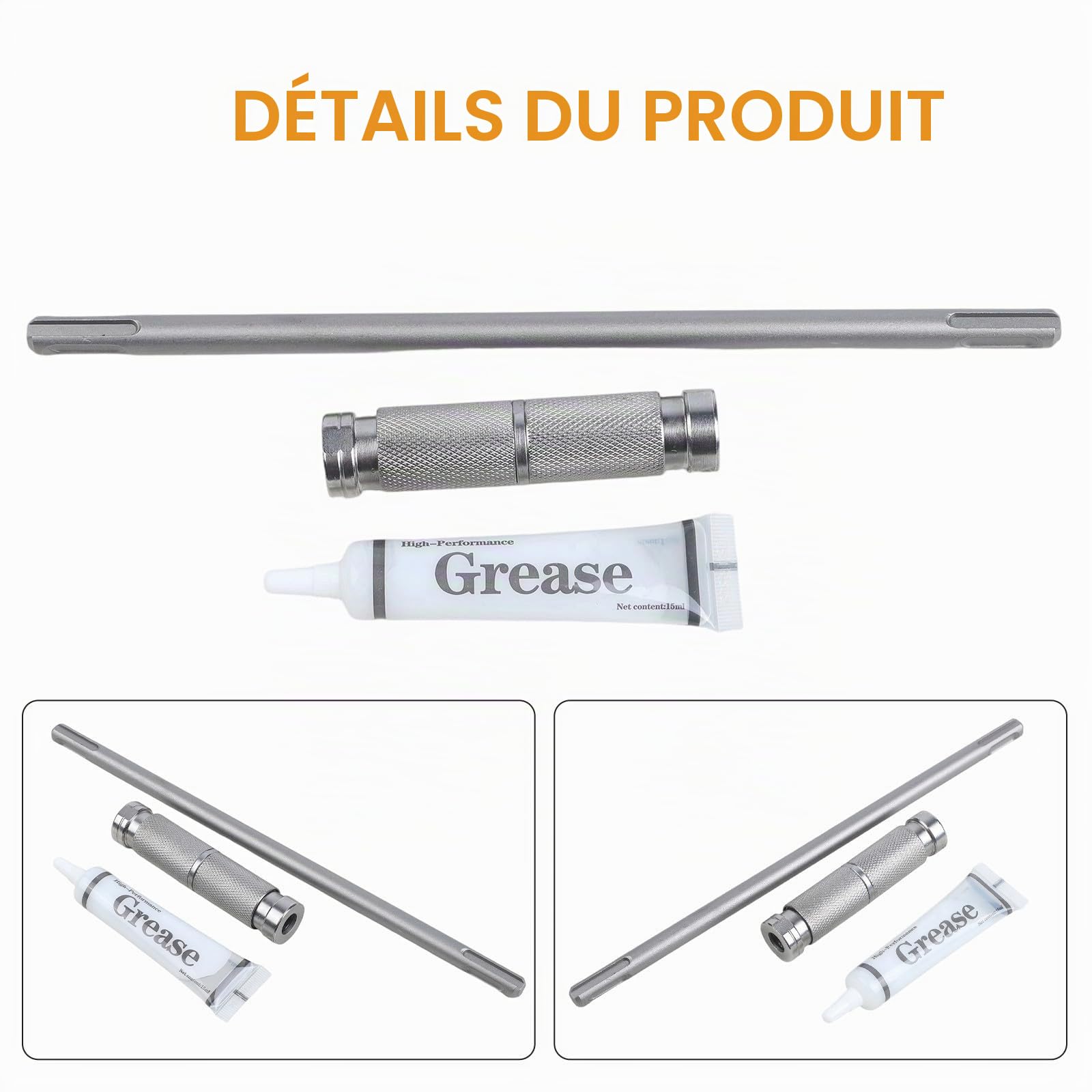 Tige d'extension SDS Plus de 26 cm avec adaptateur à dégagement rapide pour marteau perforateur rotatif Argenté