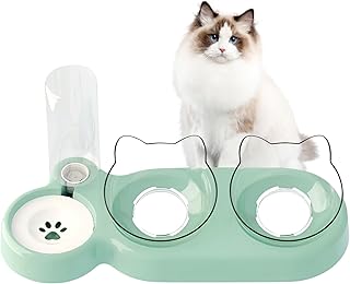 3 in 1 Fressnäpfe für Katzen, Katzennapf-Set mit Automatischer Wasserflasche, 15° Kippbare Katzennäpfe, Erhöhte Futterstation für Katzen, Geeignet für Kleine und Mittelgroße Katzen und Hunde product image