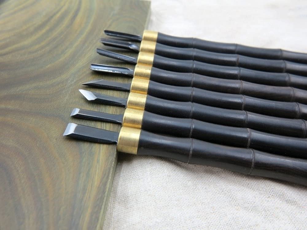 Set di strumenti per la lavorazione del legno con scalpello a mano per intaglio del legno 8PCS Manico in ebano Sgorbie per falegnami, come mostrato