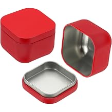 Uxcell 2 Pcs Square Tin Can with Lids, 2.2 x 2.2 x 1.7 Small Metal Tins Loose Leaf Tea Storage for Storing Cookies Candies Coffee Tea Spice Gifts Candles DIY Travel Storage, Red