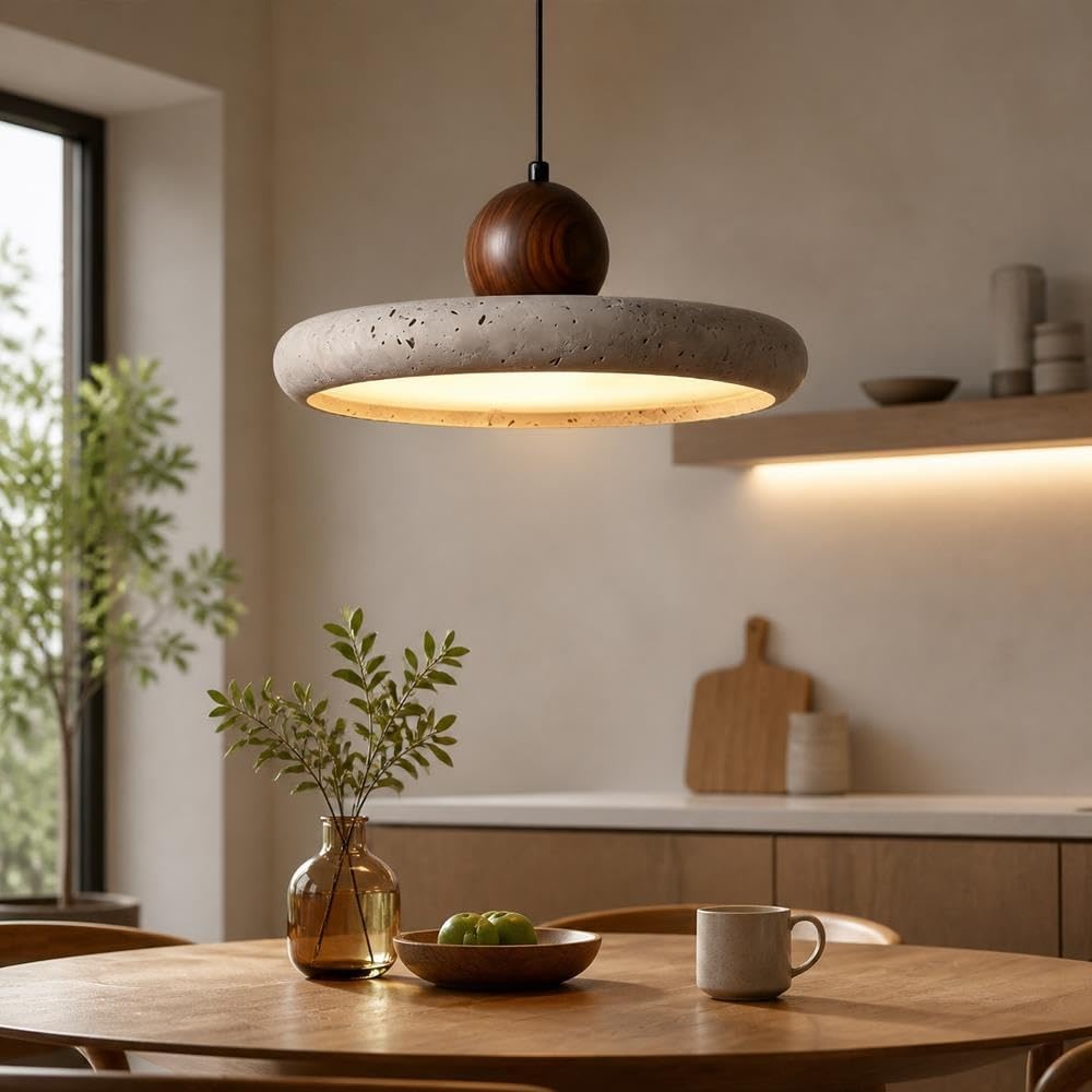 Lampada A Sospensione Wabi-Sabi Travertino Giallo Dettagli Luci Pendenti