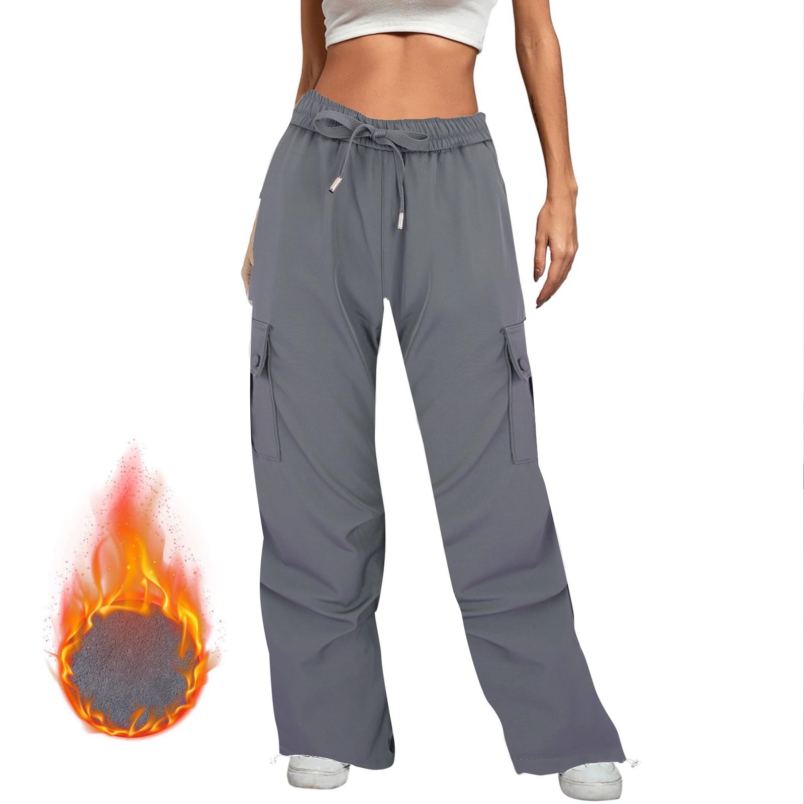 Générique Wanderhose, warm, Damen, wasserdicht – Thermoarbeitshose für Damen, Hose mit Kordelzug, einfarbig, Hose mit mehreren Taschen, lange Hose