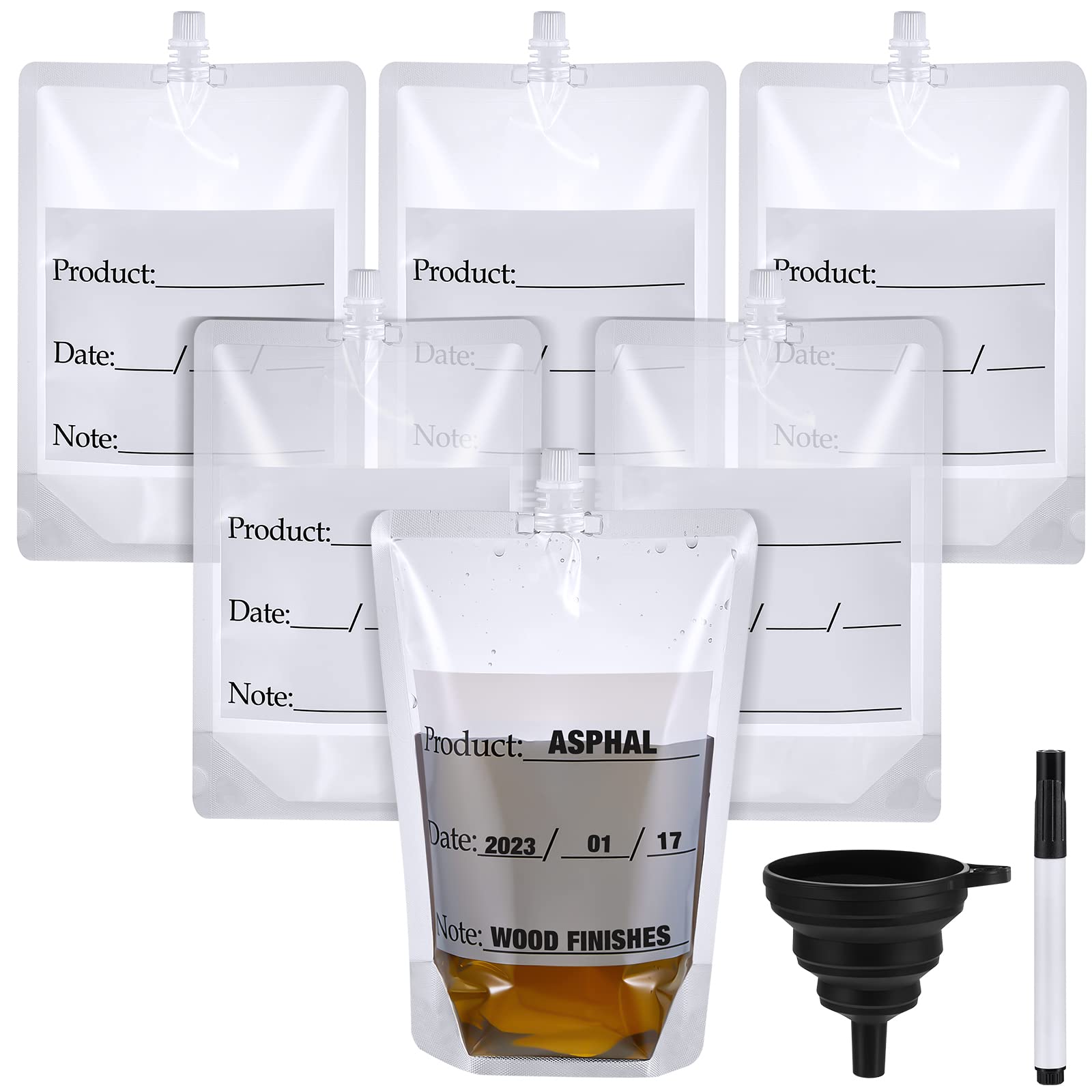 1 Liter Tar Storage Bag Concealable and Reusable Wood Finish Pouches with Funnel Kit and Markers for Oxygen Isolation (6 Pcs)