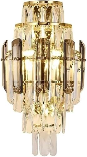 HXYSXHJUO Wall Sconce – Gold Finish Crystal Light Fixture for Entryway Living Room Dining Hallway Elegant Tiered Prism Design