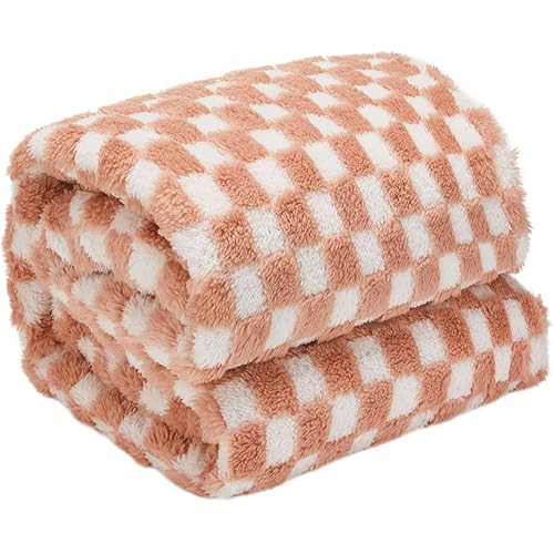 CozyRest Flannel Throw Blanket Super Soft Lightweight Bed Blanket 3D Checkered Pattern All-Season Cozy, Plush Bed Couch Blanket for Adults (Pink, 50 x 60 inches)