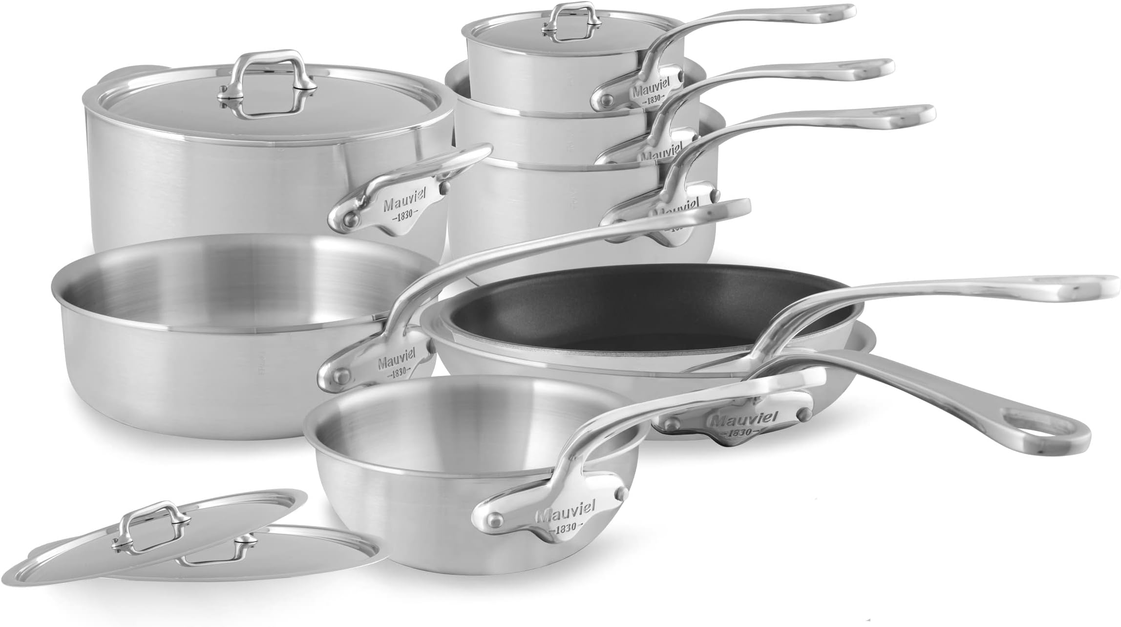 Mauviel1830 M'Urban 3 Tri-Ply Brushed Stainless Steel 12-Piece Cookware Set With Cast Stainless Steel Handles, Made In France