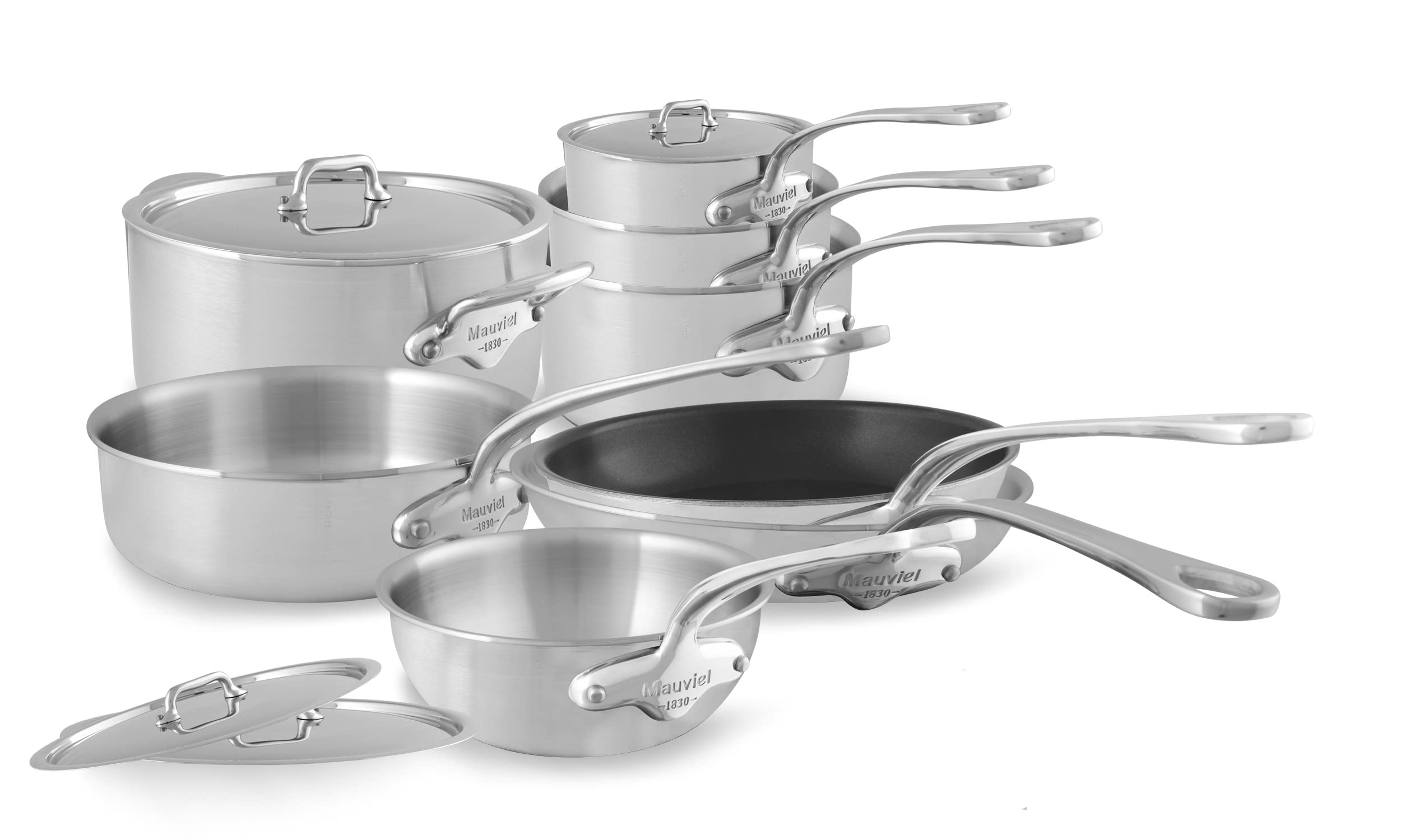 Mauviel1830 M'Urban 3 Tri-Ply Brushed Stainless Steel 12-Piece Cookware Set With Cast Stainless Steel Handles, Made In France