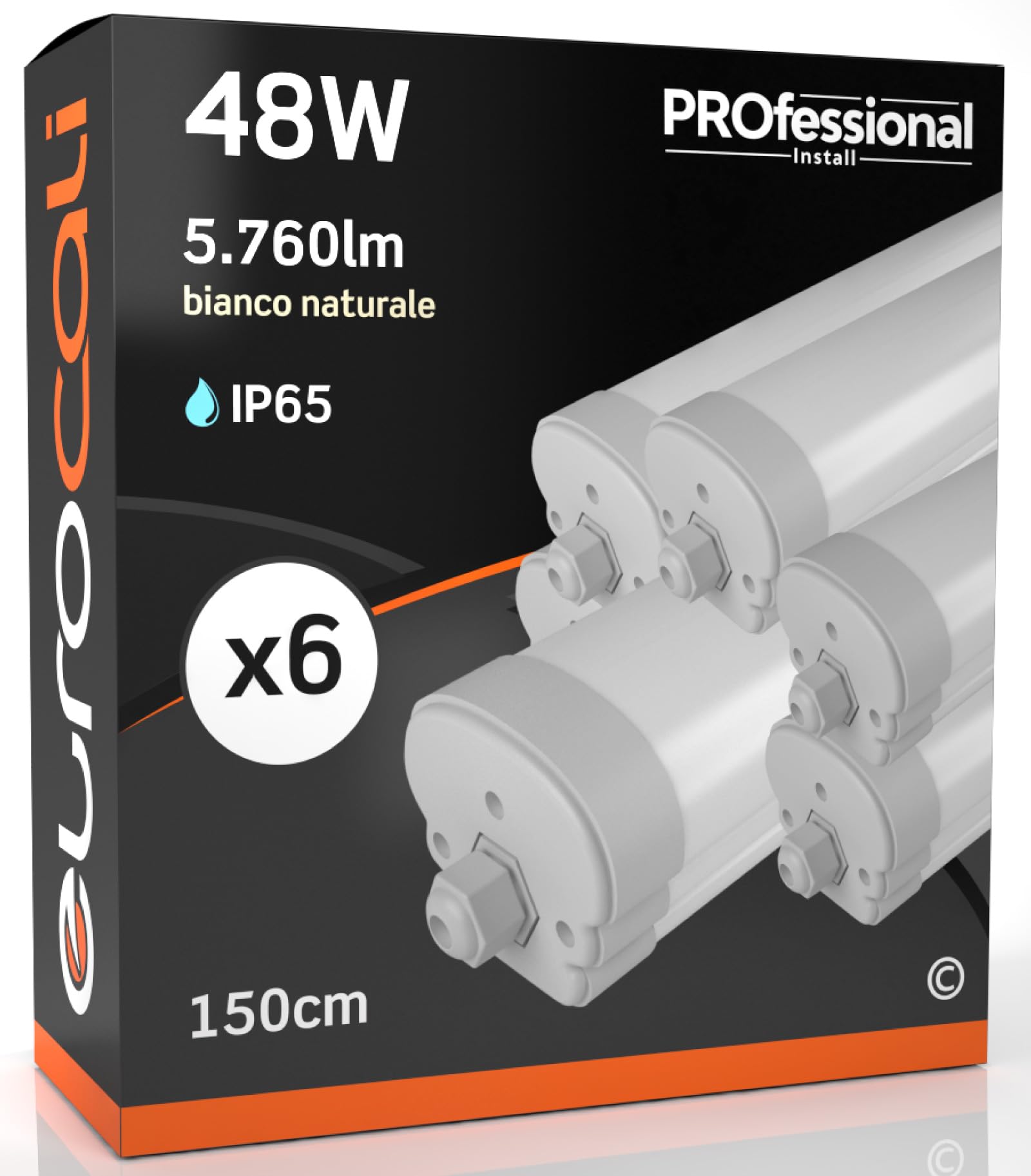 Eurocali 6x Plafoniere LED 48W 150cm Impermeabili IP65 5760 lumen - Forma: Tubo - Luce Bianco Naturale 4000K - Fascio Luminoso 120°