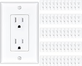 Amico 50 Pack Wall Outlet, 15 Amp Outlets, UL Listed, Tamper Resistant Standard Electrical Outlet, Decorator Receptacle with Wall Plate, Suitable for Home and Business, 125V/1875W, White