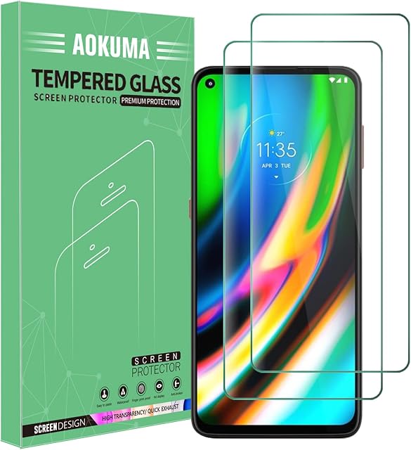 AOKUMA Motorola Moto G9 Plus Tempered Glass Screen Protector, [2 Pack] Premium Quality Guard Film, Case Friendly, Shatterproof, Shockproof, Scratchproof oilproof