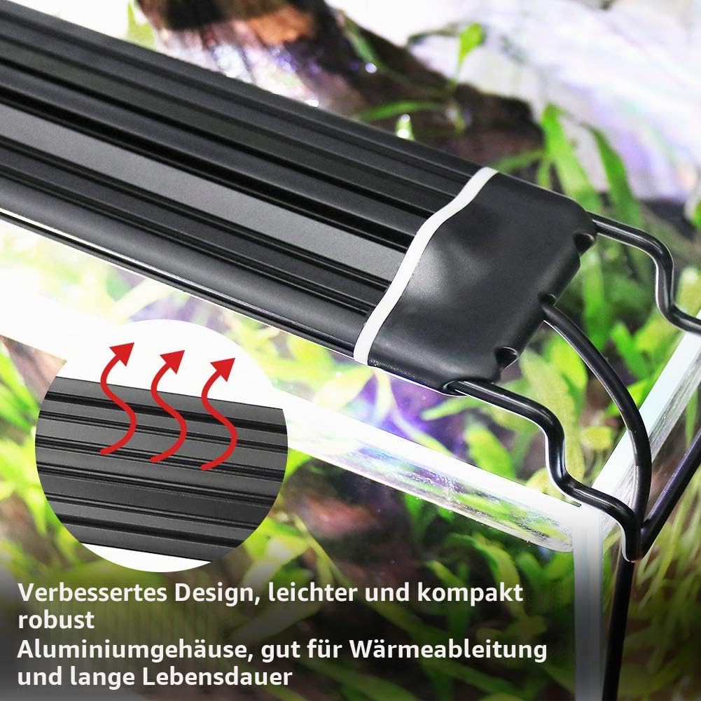 LED Aquarium Beleuchtung, Aquarien Lampe [Vollspektrum Rot Grün Blau Weiß Licht] mit Timer, 10 Helligkeitsstufen Dimmbar IP66 Wasserdicht für Fisch Tank Pflanze