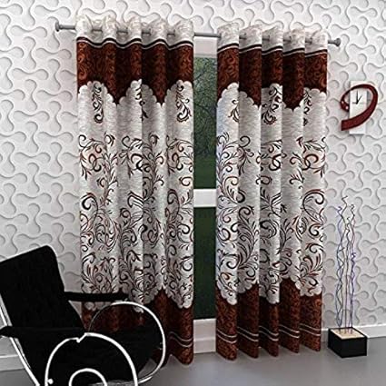 ZYFOX HOME Abstract Printed Polyester Curtains for Door 7 Feet, Pack of 2 (Brown)