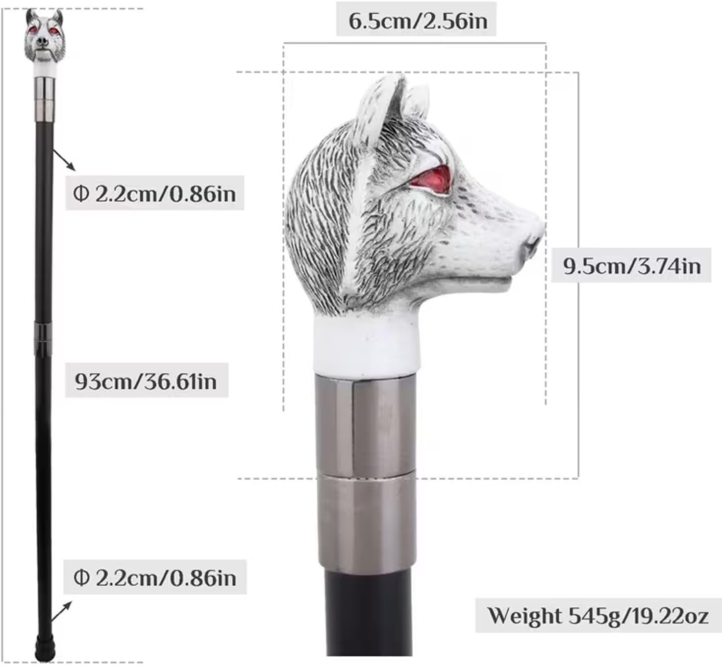 White Dog Resin Walking Cane, Luxury Men Womens Walking Stick, Removable Anti Slip Scepter, Cospaly Vintage Party 93cm