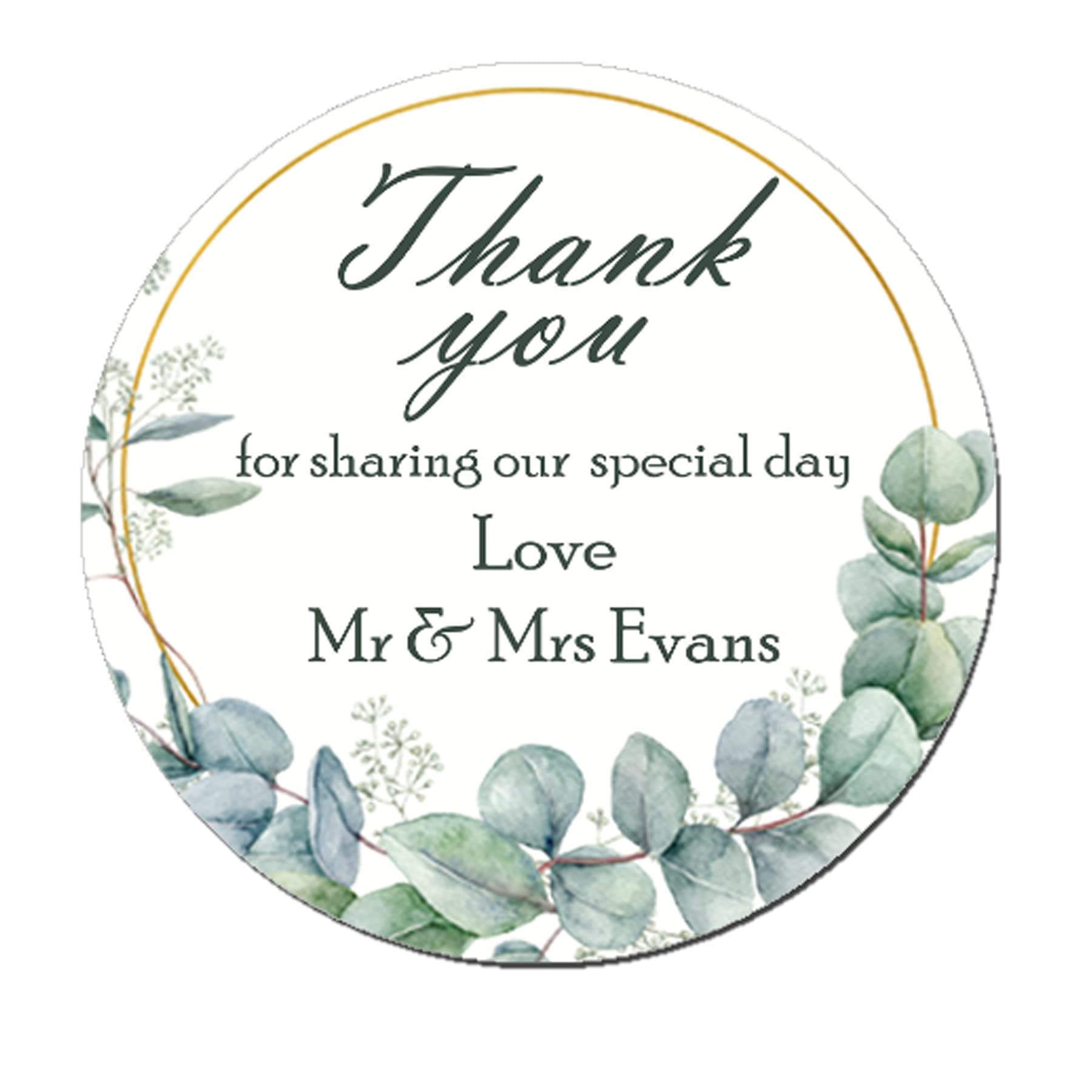 Treasured Forever Multicoloured 35 X Personalised Wedding Heart Sketch Effect Favour Round Stickers (35Mm) (Design 1 - Leaf)